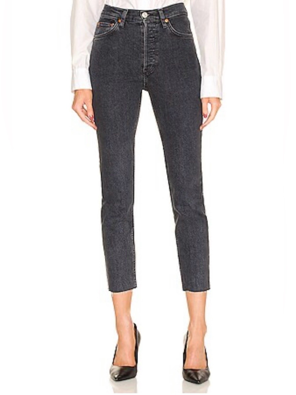 RE/DONE Originals 90s High Rise Ankle Crop Jeans 29 Stoned Noir 144-3WHRAC